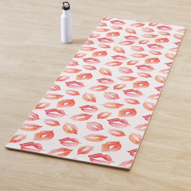 Red Watercolor Kisses Lips Yoga Mat (In Situ)