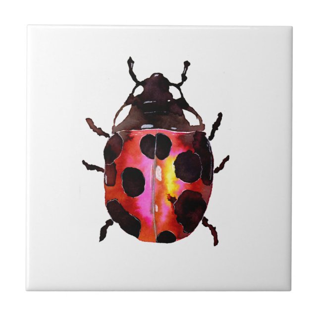 Red Watercolor Ladybug Tile (Front)