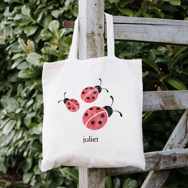 Red Watercolor Ladybugs Personalized Tote Bag (Creator Uploaded)