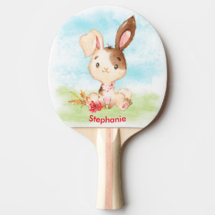 Red Watercolor Little Bunny Ping Pong Paddle