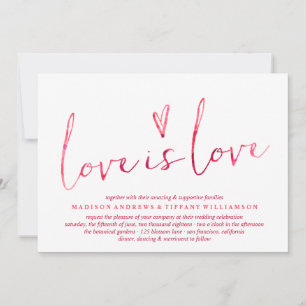 Red Watercolor Love is Love Gay Wedding Invitation