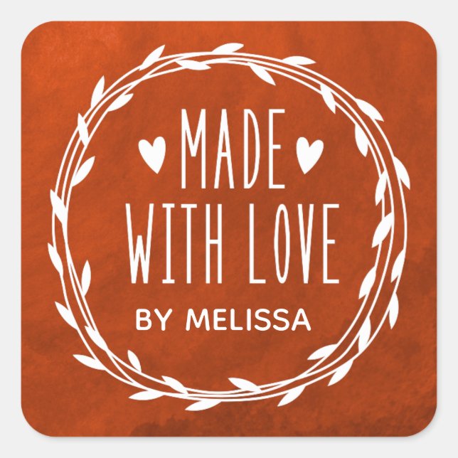 Red Watercolor Made With Love Label (Front)