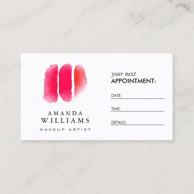 Red Watercolor Makeup Artist Swatches Appointment Card (Front)
