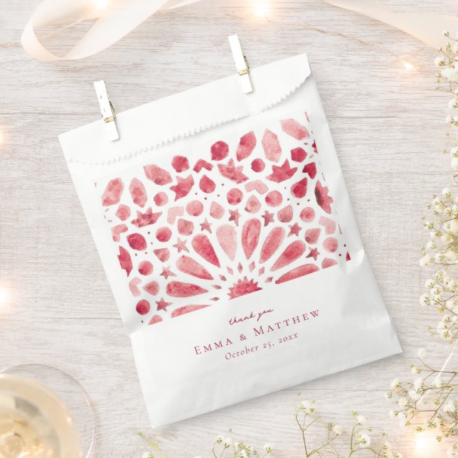 Red Watercolor Moroccan Tile Wedding Favour Bag (Clipped)