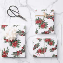Red Watercolor-Painted Christmas Holiday Boughs