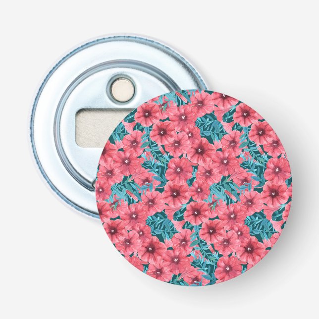 Red watercolor petunia flower pattern bottle opener (Front)