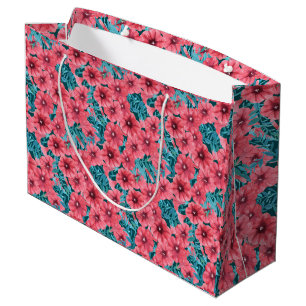 Red watercolor petunia flower pattern large gift bag