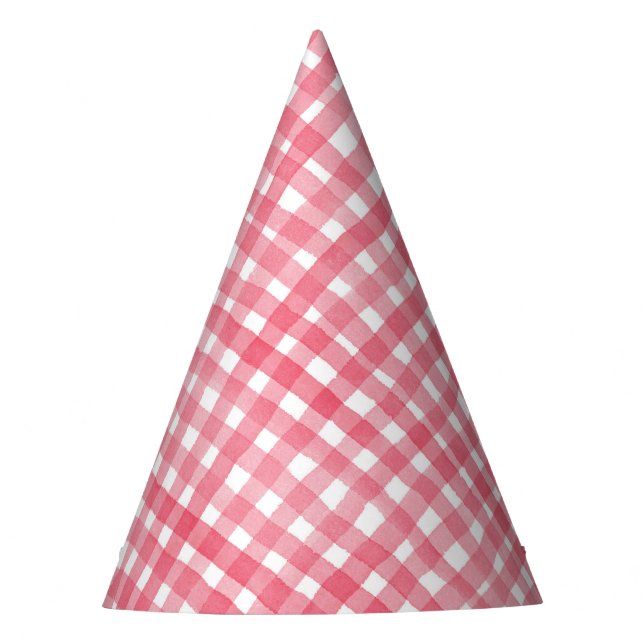 Red watercolor Plaid Pattern Birthday Party Hats  (Front)