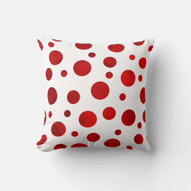 Red Watercolor Polka Dots Throw Pillow (Front)
