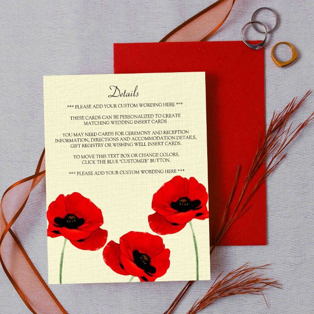 Red Watercolor Poppies Floral Wedding Collection Enclosure Card (Creator Uploaded)