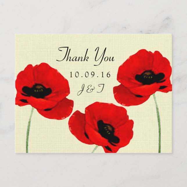 Red Watercolor Poppies Floral Wedding Collection Postcard (Front)