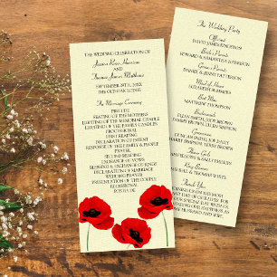 Red Watercolor Poppies Floral Wedding Program