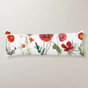 Red Watercolor Poppies Florals Body Pillow