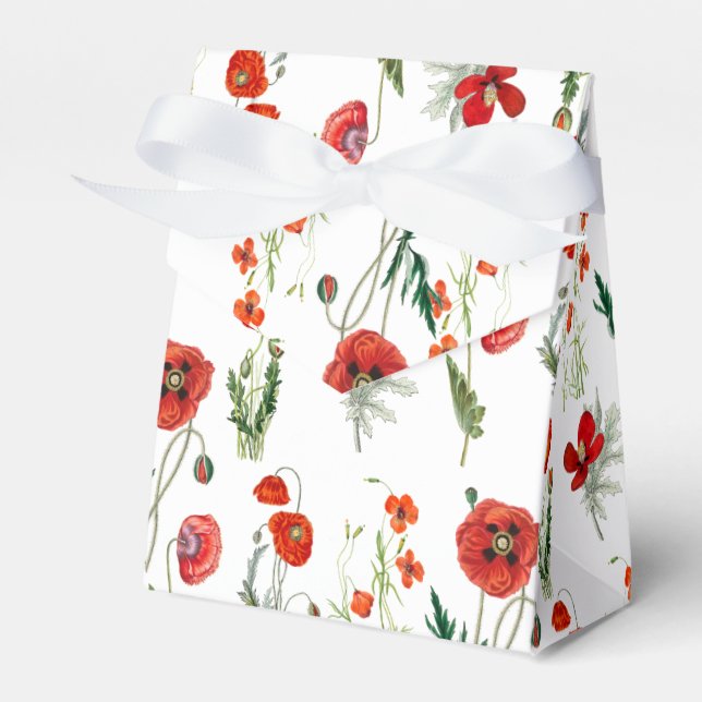 Red Watercolor Poppies Florals Favor Box (Front Side)