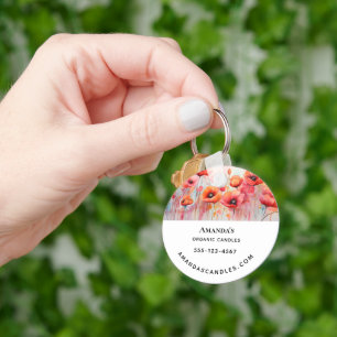 Red Watercolor Poppies in a Field Business Keychain