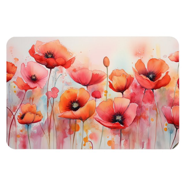 Red Watercolor Poppies in a Field Magnet (Horizontal)