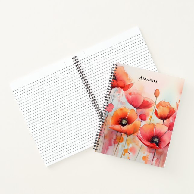 Red Watercolor Poppies in a Field Notebook (Inside)