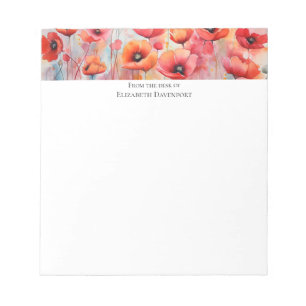 Red Watercolor Poppies in a Field Notepad