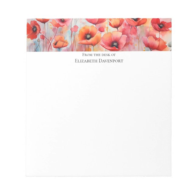 Red Watercolor Poppies in a Field Notepad (Front)