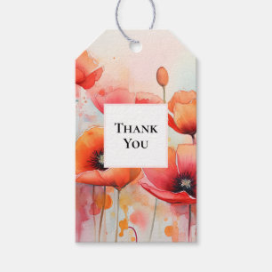 Red Watercolor Poppies in a Field Thank You Gift Tags