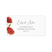 Red Watercolor Poppies Wedding Return Address