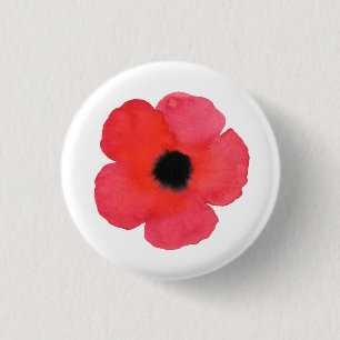 Red Watercolor Poppy 1 Inch Round Button