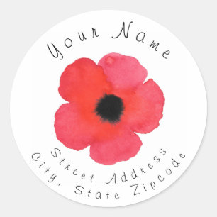 Red Watercolor Poppy Address Label