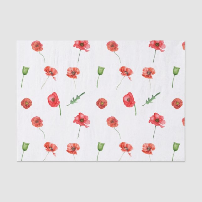 Red Watercolor Poppy Flowers Floral Garden Tissue Paper (Front)