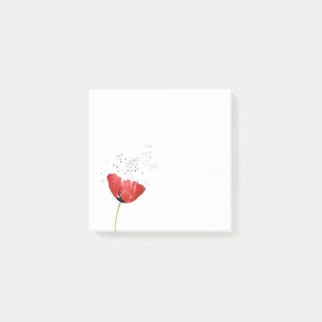 Red Watercolor Poppy Post-it Notes (Front)