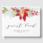 Red Watercolor Red Christmas Flowers Wedding Guest Book<br><div class="desc">Celebrate with this floral wedding guest book. Guest can record happy memories or leave well wishes. It features watercolor illustrations of red flowers, blooms, green foliage and pine needles with elegant script and modern typography. Personalize by adding names, dates and photo. This floral guest book is perfect for spring and...</div>