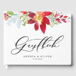 Red Watercolor Red Christmas Flowers Wedding Guest Book<br><div class="desc">Celebrate with this floral wedding guest book. Guest can record happy memories or leave well wishes. It features watercolor illustrations of red flowers, blooms, green foliage and pine needles with elegant script and modern typography. Personalize by adding names, dates and photo. This floral guest book is perfect for spring and...</div>