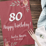 Red Watercolor Rose Floral 80th Birthday Kitchen Towel<br><div class="desc">Red Watercolor Rose Floral 80th Birthday kitchen towel. Watercolor roses in red and orange colours. Add name and celebration date. You can change the age number.</div>