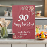 Red Watercolor Rose Floral 90th Birthday Kitchen Towel<br><div class="desc">Red Watercolor Rose Floral 90th Birthday kitchen towel. Watercolor roses in red and orange colours. Add name and celebration date. You can change the age number.</div>