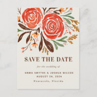 Red watercolor rose floral save the date
