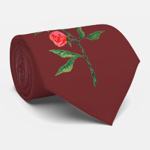 Red Watercolor Rose Neck Tie