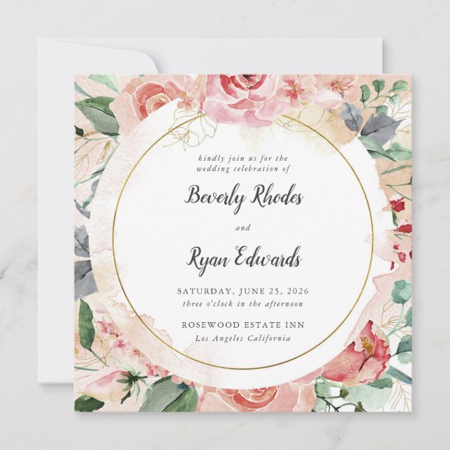 Red Watercolor Roses Wedding Invitation (Front)