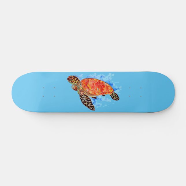 Red Watercolor Sea Turtle Skateboard (Horz)