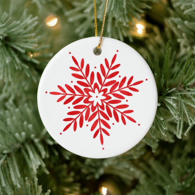 Red Watercolor Snowflake  Ceramic Ornament (Tree)