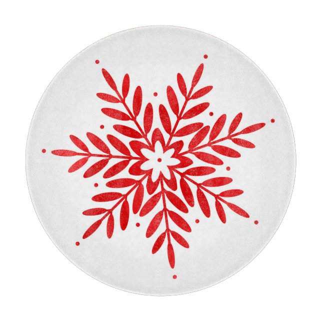 Red Watercolor Snowflake  Cutting Board (Front)
