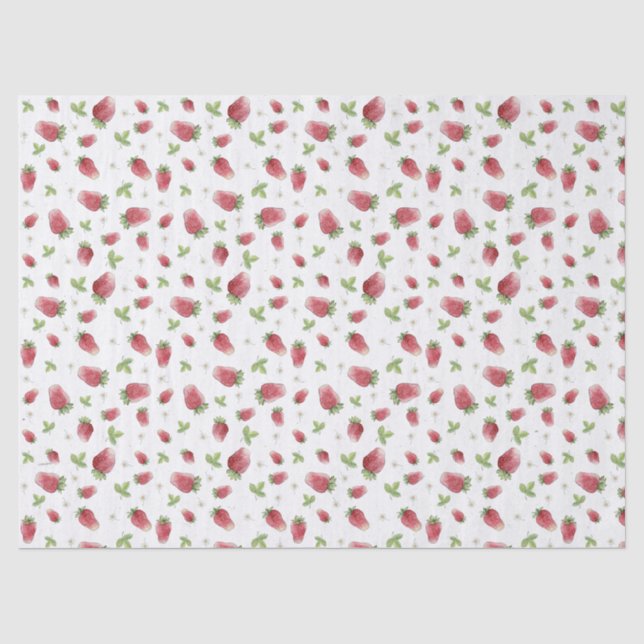 Red Watercolor Strawberries Tissue Paper (Front)