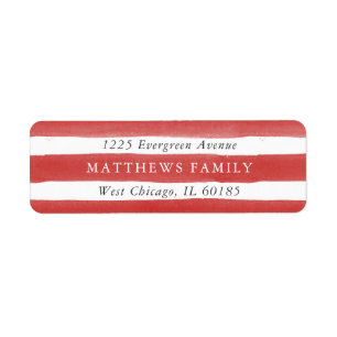 Red Watercolor Stripe Return Address Labels