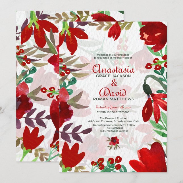 Red Watercolor Tulips Invitation (Front/Back)