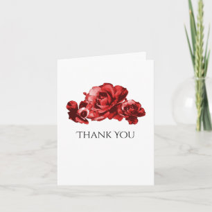 Red Watercolor Vintage Roses Elegant Thank You