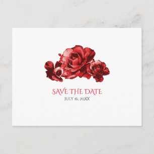 Red Watercolor Vintage Roses Wedding Save the Date Announcement Postcard