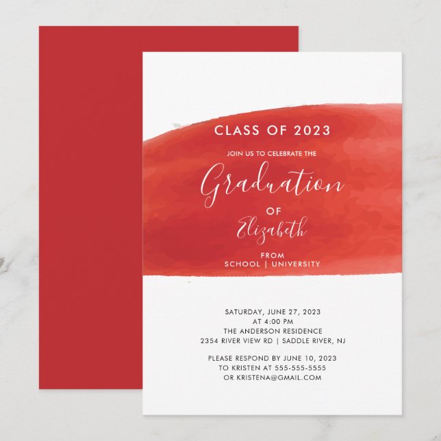 Red Watercolor Wash Graduation Party Invitation (Front/Back)