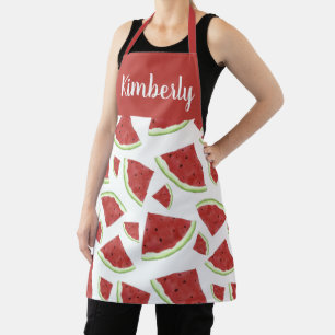 Red watercolor watermelon custom name apron