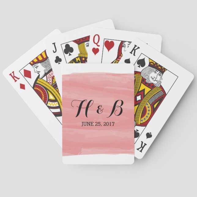 Red Watercolor Wedding Playing Cards (Back)