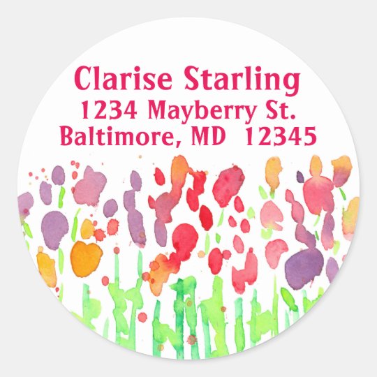 Red Watercolor Wildflowers Return Address Classic Round Sticker
