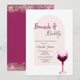 Red Watercolor Wine Glass Confetti Brunch & Bubbly Invitation
