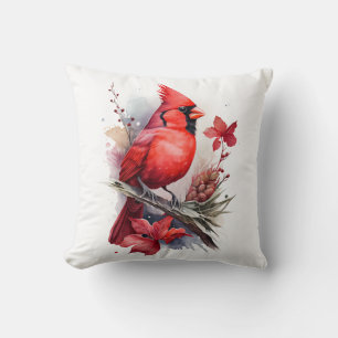 Red Watercolor Winter Cardinal Throw Pillow